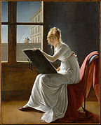 Portrait of a young woman, drawing. Thought to be a portrait of the artist herself