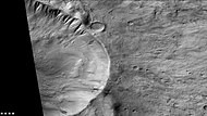 Gullies in crater on the rim of Slipher Crater, as seen by CTX camera (on Mars Reconnaissance Orbiter). Note: this is an enlargement of the previous image of Slipher Crater.