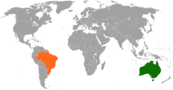 Map indicating locations of Australia and Brazil