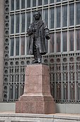 The Vanderbilt statue in front of the center window of the terminal, in the present day