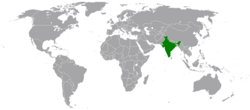 Map indicating locations of India and Jamaica