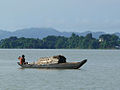 Boat on Kaptai Lake during monsoon