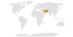 Map indicating locations of Afghanistan and Iran