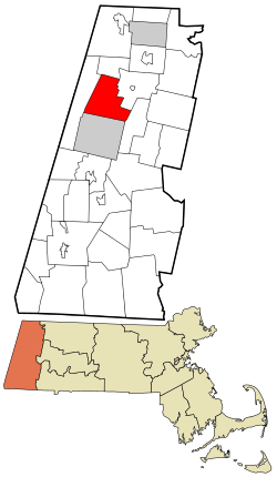 莱恩斯伯勒在伯克夏县及马萨诸塞州的位置（以红色标示）