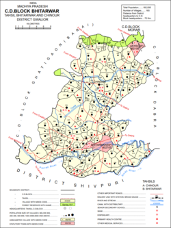 Map of Bhitarwar CD block and tehsil