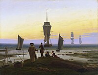 The Stages of Life (1835). Museum der Bildenden Künste, Leipzig. The Stages of Life is a meditation on the artist's mortality, depicting five ships at various distances. The foreground similarly shows five figures at different stages of life.[95]