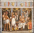 Image 3All-male theatrical troupe preparing for a masked performance, on a mosaic from the House of the Tragic Poet (from Roman Empire)