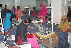 Women make up most of the workforce of Bangladesh's export oriented garment industry that makes the highest contribution to the country's economic growth.[40]
