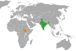 Map indicating locations of India and South Sudan