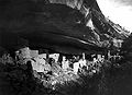 Image 3 Cliff Palace Photo credit: Gustaf Nordenskiöld An 1891 photograph of Cliff Palace, the largest cliff dwelling—a structure built within caves and under outcroppings in cliffs—in North America, located in what is now Mesa Verde National Park, Colorado, USA. There are about 150 rooms in the 288 ft (88 m) long structure, although only 25 to 30 of those were used as living space by Ancient Pueblo Peoples. it is estimated that the population of Cliff Palace was roughly 100–150 people. More featured pictures