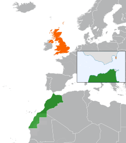 Map indicating locations of Morocco and United Kingdom