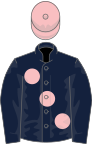Dark blue, large pink spots, pink cap