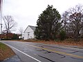 Six Principle Baptist Church and cemetery to the right (newer building in background)