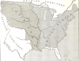 map showing United States before 1803 with Louisiana, Florida, and Spanish Territory separate