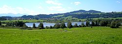 Lake Haslach near Bernbeuren with Mount Auerberg