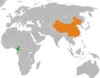 Location map for Cameroon and China.