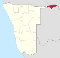 赞比西区于纳米比亚的位置