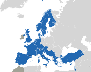 A coloured map of the countries of Europe