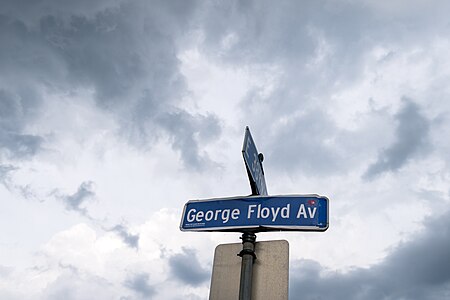 George Floyd Avenue sign now at Chicago Ave and E 38th St in Minneapolis, Minnesota