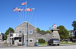 The Gimli Harbour Master's building and lighthouse, constructed in 1910, rebuilt 1974.