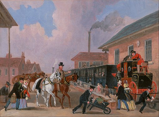 The Louth-London Royal Mail Travelling by Train from Peterborough East, Northamptonshire (1845) by James Pollard.