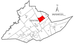 Map of Centre County, Pennsylvania highlighting Howard Township