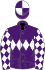 Purple, white triple diamond, diamonds on sleeves, quartered cap