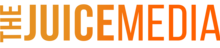 An orange text logo with the name "The Juice Media" written in all caps upon a blank background