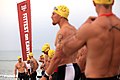 Athletes including Ben Smith waiting to start the ocean swim