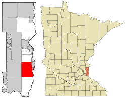 阿夫顿在华盛顿县及明尼苏达州的位置（以红色标示）