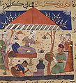 Ghiyas al-Din watches the process of cooking green vegetables, Folio from a Nimatnama-i-Nasiruddin-Shahi (detail). Malwa Sultanate, c. 1500. British Library.
