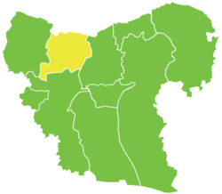 阿扎茲區在阿勒頗省的位置（黃色區塊處）