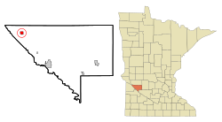 米兰在契皮瓦县及明尼苏达州的位置（以红色标示）