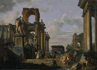 Architectural Capriccio of the Roman Forum with Philosophers and Soldiers (1745-50), oil on canvas, 98.4 x 135 cm., National Museum of Western Art