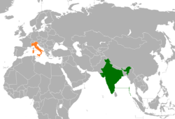 Map indicating locations of India and Italy