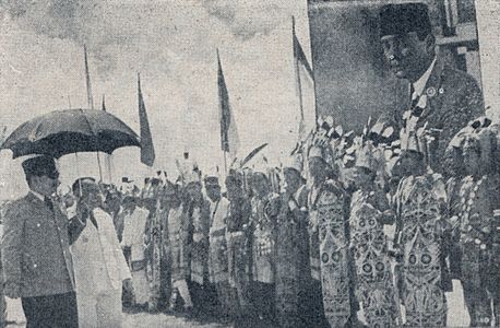 Sukarno with adat people in West Kalimantan