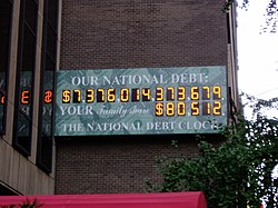 Photo of the National Debt Clock on September 24, 2004, at which time it read approximately US$7.3 trillion in national debt