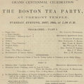 Detail of programme for Boston Tea Party centennial at Tremont Temple, benefit for Boston YWCA, 1873