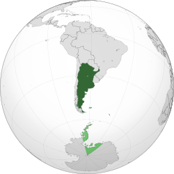   阿根廷政府实际统治区域   宣称主权但由英国实际统治的南乔治亚和南桑威奇群岛、 福克兰群岛（阿根廷称为马尔维纳斯群岛） 未获承认的南极领地