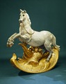 Wood-sculpted rocking horse on gilded stand, possibly belonging to King Gustav III of Sweden as a child