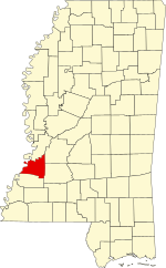 Map of Mississippi highlighting Claiborne County