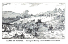 drawing showing a cavalry pursuit across a river