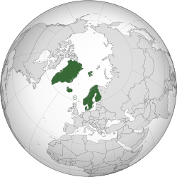 北歐五國的位置（深綠） 北半球（深灰）  —  [圖例放大]