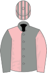 Grey and pink (halved), reversed sleeves, striped cap