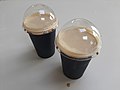 Two pints of stout delivered fresh from a pub. The delivery service of pints was a novel innovation of the pandemic in Ireland. The Garda Síochána—upon taking legal advice—confirmed that there was no law against the service.[137][138]