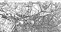 1939年的奉天地图。可见沈阳老北站和连接的奉山铁路和奉吉铁路。南满铁路（连京线）不经过车站并于三洞桥和奉山线立体相交。