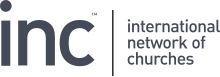 Lowercase letters I N C and International Network of Churches in black text logo