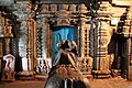 The entrance to the sanctum inside the Rameshvara temple has a decorative doorjamb and lintel relief work