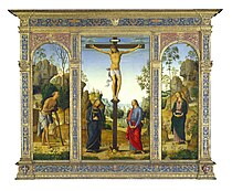 彼得罗·佩鲁吉诺的《戈利岑三联画（英语：Galitzin Triptych）》，左幅及右幅95 × 30.1cm，中幅101.5 × 56.5cm，约作于1482－1484年，来自安德鲁·威廉·梅隆的收藏，原为艾米塔吉博物馆的藏品。[15]