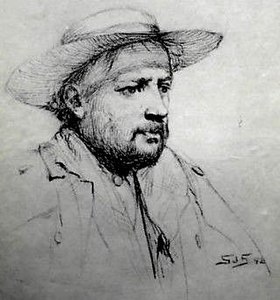 Self-portrait with wideawake hat by B. W. Evans (undated)
